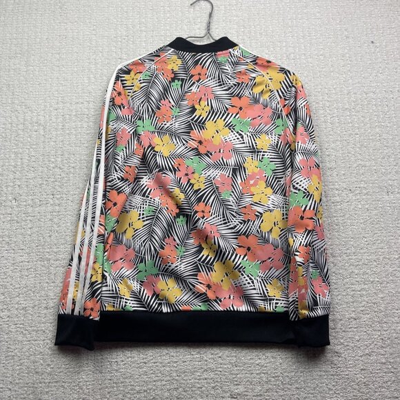 Adidas Track Jacket Girl's Sz L Tropical Floral Palm tree AOP Zip Up Running - Picture 11 of 14